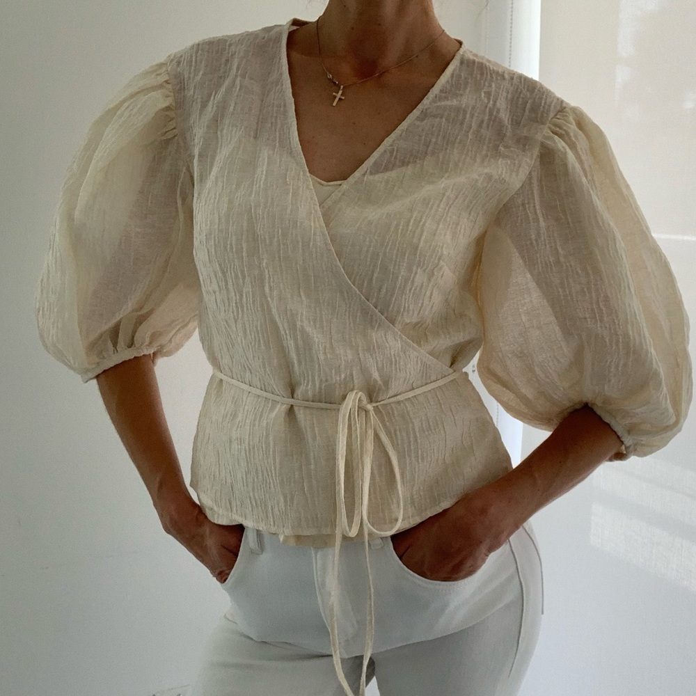 NWT H&M boho wrap puff balloon sleeves top/ blouse, size S - Picture 10 of 12